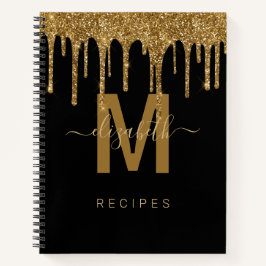 Chique Gold Dripping Glitter Monogram Recept Notitieboek