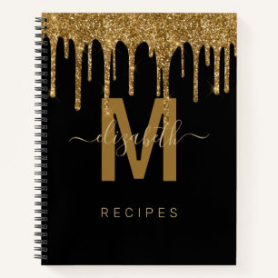 Chique Gold Dripping Glitter Monogram Recept Notitieboek