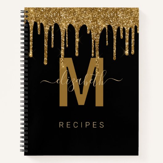Chique Gold Dripping Glitter Monogram Recept Notitieboek (Voorkant)