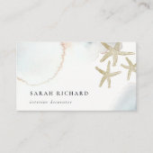 Chique Gold Dusky Blauwe Zeester Waterverf Kust Visitekaartje (Voorkant)