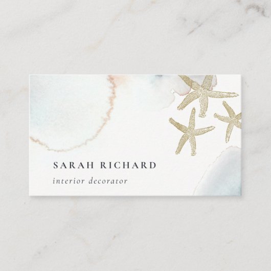 Chique Gold Dusky Blauwe Zeester Waterverf Kust Visitekaartje (Voorkant)