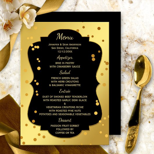 Chique Gold en Black Confetti Menu Kaart