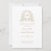 Chique Gold en White Monogram Opslaan De Datum Save The Date (Voorkant)