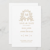 Chique Gold en White Monogram Opslaan De Datum Save The Date (Voorkant / Achterkant)