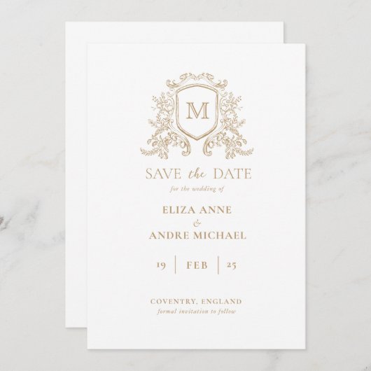 Chique Gold en White Monogram Opslaan De Datum Save The Date (Voorkant / Achterkant)