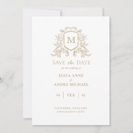 Chique Gold en White Monogram Opslaan De Datum Save The Date