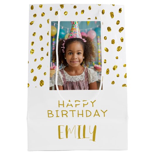 Chique Gold Faux Glitter Verjaardag Kinder Meisje  Medium Cadeauzakje (Achterkant)