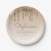Chique Gold Glitter Drip 50ste Verjaardagsfeestje Papieren Bordje (Voorkant)
