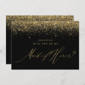 Chique Gold Glitter Script Zwart Maid of Honor Kaart (Voorkant / Achterkant)