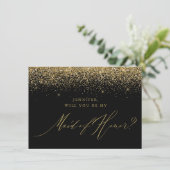 Chique Gold Glitter Script Zwart Maid of Honor Kaart (Staand voorkant)