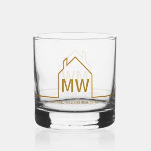 Chique Gold House Real Estate Company Realtor Gift Whisky Glas