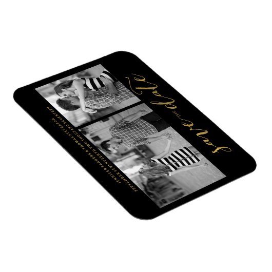 Chique Gold Script Sla de datum magneet uitnodigin (Rechterzijde)