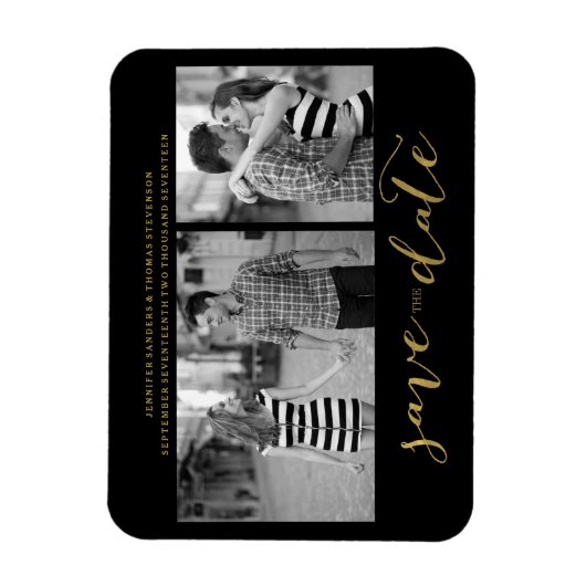 Chique Gold Script Sla de datum magneet uitnodigin (Verticaal)