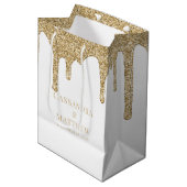 Chique Gold Sparkle Glitter Drips Bruiloft Medium Cadeauzakje (Voorkant Gekanteld)