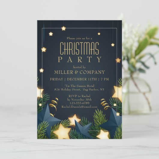 Chique Gold Star Pine Corporate Kerstfeest Kaart (Staand voorkant)