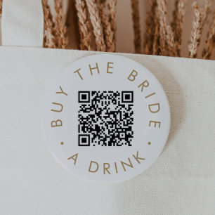 Chique Gold Typografie Koop The Bride A Drink QR C Ronde Button 7,6 Cm