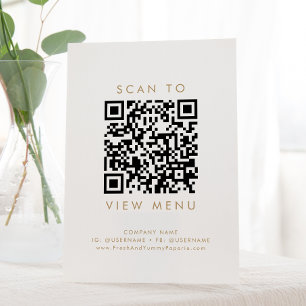 Chique Gold Typografie Restaurant Menu QR Code Reclamebord Met Voetstuk