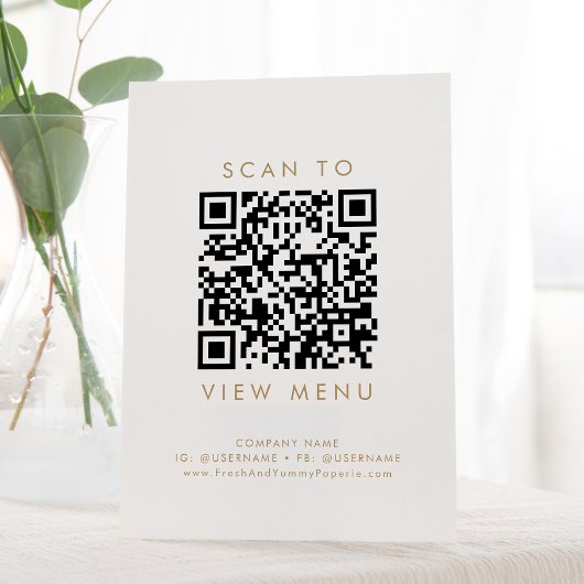 Chique Gold Typografie Restaurant Menu QR Code Reclamebord Met Voetstuk