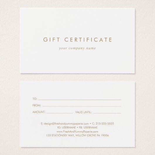 Chique Gold Typografie Zakelijk Cadeaubon Visitekaartje (Voorkant /achterkant)