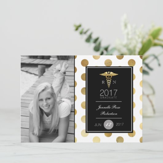 Chique Gold Verpleegkundig Afstudeerfeest | Aankon Kaart (Staand voorkant)