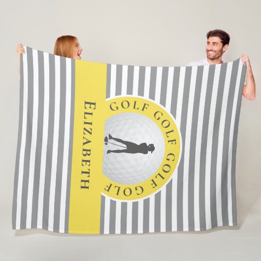 Chique golfer met monogram en grijze strepen voor  fleece deken (In situ)