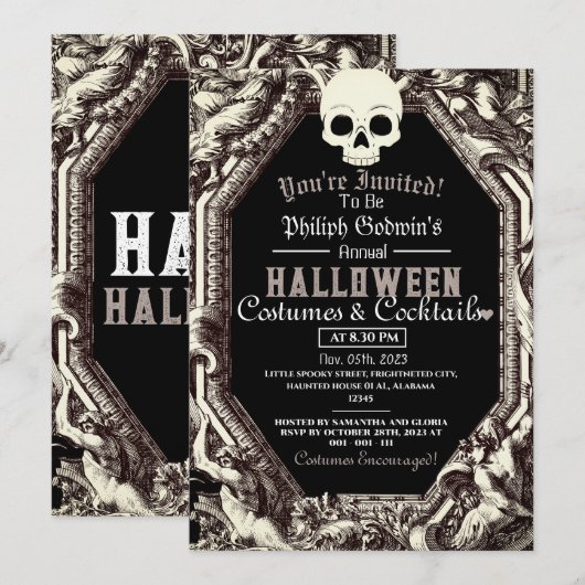 chique gotisch donker halloween kostuum feest kaart (Voorkant / Achterkant)