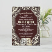  chique gotische schedel halloween kostuum feest kaart (Staand voorkant)