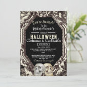  chique gotische schedel halloween kostuum feest kaart (Staand voorkant)