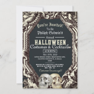  chique gotische schedel halloween kostuum feest kaart
