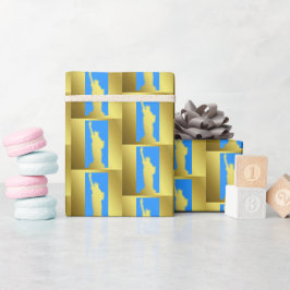 Chique Goud Blauw Patroon Standbeeld van Liberty N Cadeaupapier