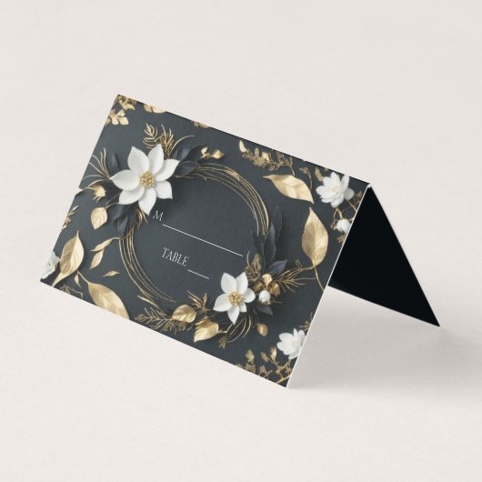 Chique Goud Bloemen Krans Bruiloft Plaats Tafelnum Kaart (Voorkant)