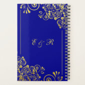 Chique Goud Bloemen Swirls Marine Blauw Bruiloft Planner (Achterkant)