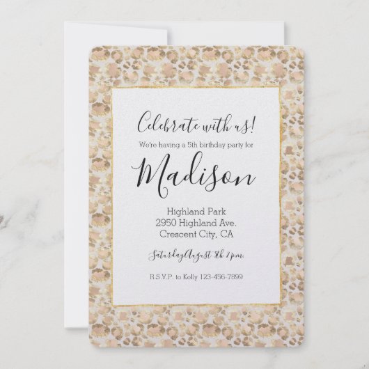Chique goud blush roze luipaard print verjaardag kaart (Voorkant)