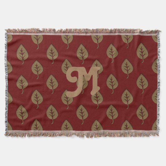 Chique Goud Bourgogne Rood Blad Custom Monogram Deken (Voorkant)