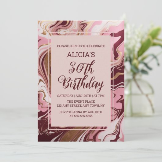 Chique Goud Bourgogne Roze Marmeren Vloeistof 30e  Kaart (Staand voorkant)