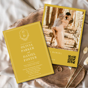 Chique Goud Champagne QR Code Foto Bruiloft Kaart