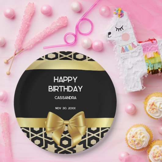 Chique Goud Egypte Geometrische Gouden Boog Gelukk Papieren Bordje (Feest)