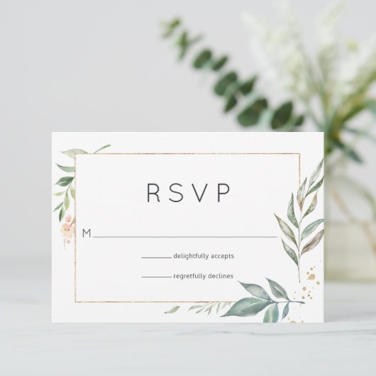 Chique goud en groen geometrische bruiloft RSVP kaartje (Staand voorkant)