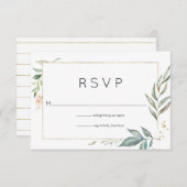 Chique goud en groen geometrische bruiloft RSVP kaartje (Voorkant / Achterkant)