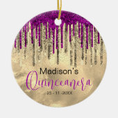Chique goud en hete roze druppels Quinceanera Keramisch Ornament (Voorkant)