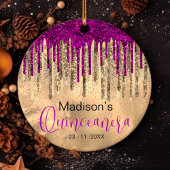 Chique goud en hete roze druppels Quinceanera Keramisch Ornament
