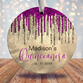 Chique goud en hete roze druppels Quinceanera Keramisch Ornament
