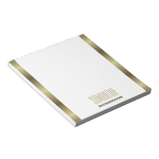 Chique goud en wit modern geometrisch Notitieblok (Schuin)