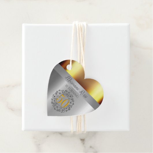 Chique goud en zilver metalen hart gevormd bedankjes labels (In situ)