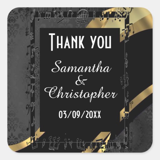 Chique goud en zwart damask dank u vierkante sticker (Voorkant)