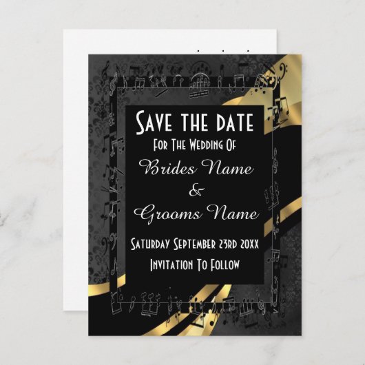 Chique goud en zwart damast bewaren de datum aankondigingskaart (Voorkant / Achterkant)