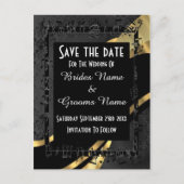 Chique goud en zwart damast bewaren de datum aankondigingskaart (Voorkant)