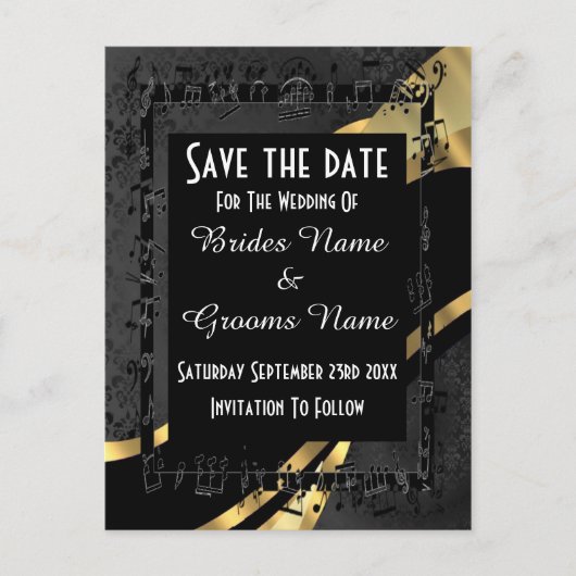 Chique goud en zwart damast bewaren de datum aankondigingskaart (Voorkant)