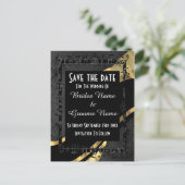 Chique goud en zwart damast bewaren de datum aankondigingskaart (Staand voorkant)