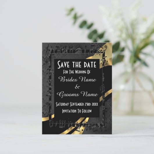 Chique goud en zwart damast bewaren de datum aankondigingskaart (Staand voorkant)